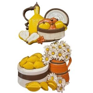 Vintage Syroco Kitchen 1971 Wall Hangings Lemons Daisies